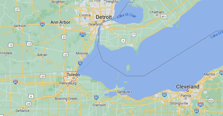 Map of Toledo, Cleveland and Detroit 