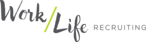 logo of work/life recruiting on a checkered background