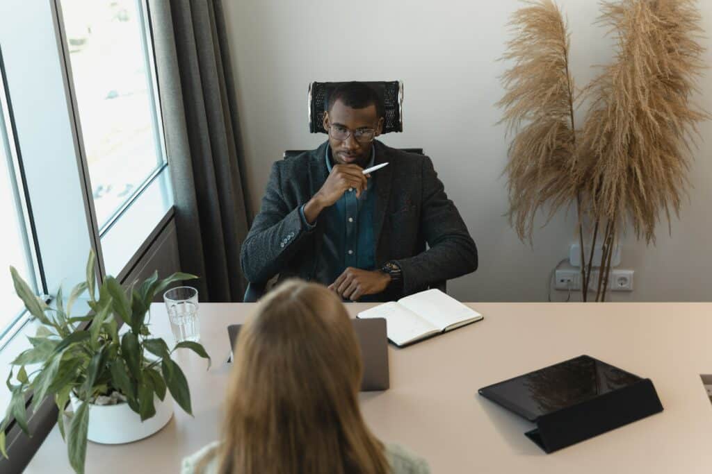 man giving job interview questions